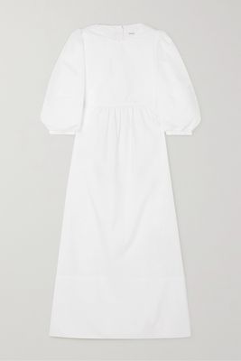 Caes - Cutout Gathered Cotton And Lyocell-blend Poplin Midi Dress - White