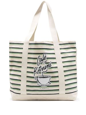 CAFÉ KITSUNÉ Coffee Cup-print striped tote bag - Multicolour