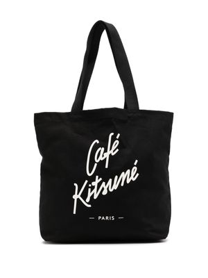 CAFÉ KITSUNÉ logo-print cotton tote bag - Black