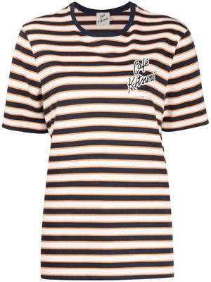 CAFÉ KITSUNÉ logo-print striped cotton T-shirt - Orange