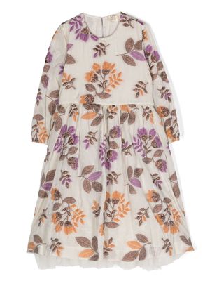 Caffe' D'orzo floral-embroidered A-line dress - Neutrals