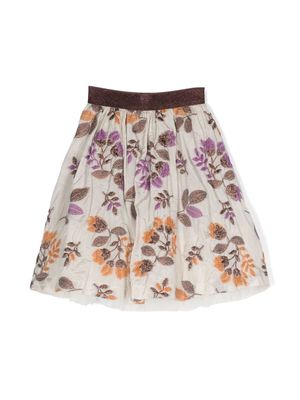 Caffe' D'orzo floral-embroidered pleated skirt - Neutrals