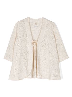 Caffe' D'orzo perforated-knit smocked cardigan - Neutrals
