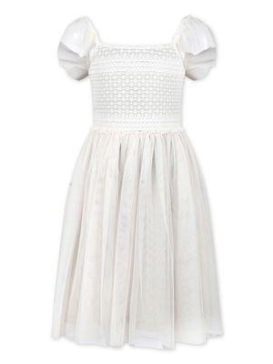 Caffe' D'orzo puff-sleeve lace-panel dress - White
