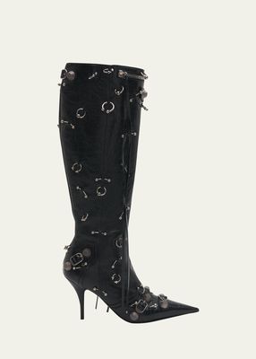Cagole Leather Embellished Zip Knee Boots