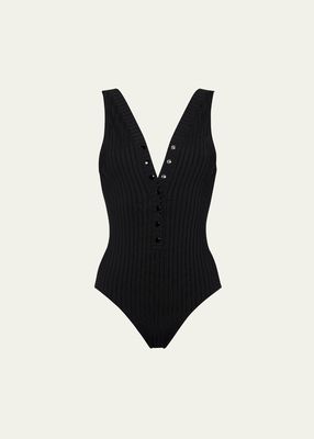 Caipirihna Ribbed V-Neck One-Piece Swimsuit