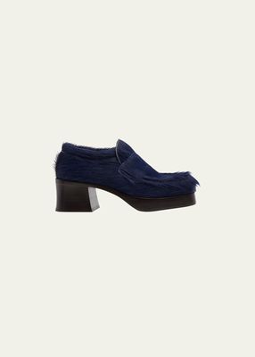Calf Hair Heeled Moccasin Loafers