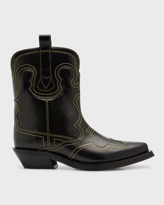 Calfskin Embroidered Western Booties