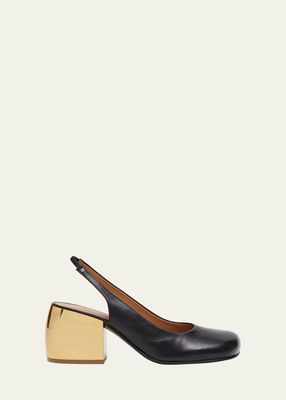 Calfskin Metallic-Heel Slingback Pumps