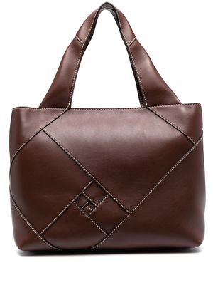 Calicanto contrast-stitch leather tote bag - Brown
