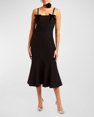 Calista Bow-Embellished Trumpet Midi Dress