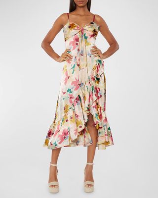 Calista Floral Tie-Front Midi Dress