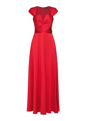 Calista Satin Faux Wrap A-Line Gown