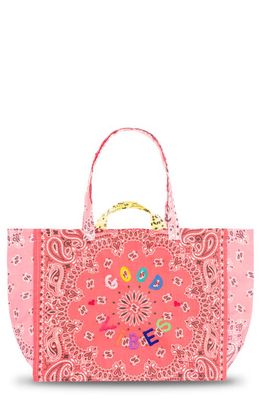 CALL IT BY YOUR NAME Maxi Cabas Embroidered Bandana Reversible Tote in Honeysuckle/Pale Pink
