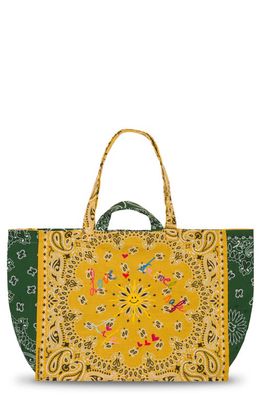 CALL IT BY YOUR NAME Maxi Cabas Embroidered Bandana Reversible Tote in Yellow/Vert Weekend