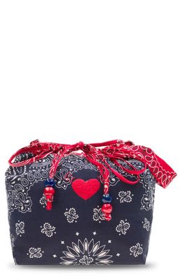 CALL IT BY YOUR NAME Maxi Embroidered Bandana Bucket Bag in Navy/Real Red