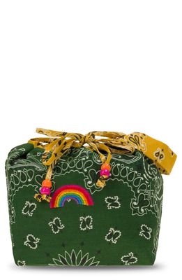 CALL IT BY YOUR NAME Maxi Embroidered Bandana Bucket Bag in Vert Weekend/Yellow