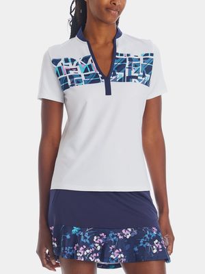 Callaway Golf Women's Swing Tech Engineered Print Short Sleeve Golf Polo Shirt in Brilliant White