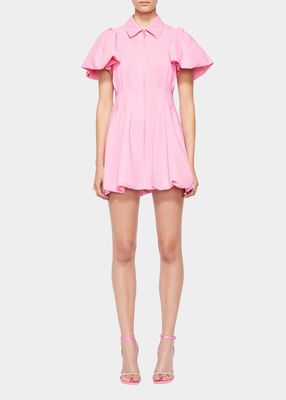 Callista Zip-Front Tech Puff-Sleeve Mini Dress
