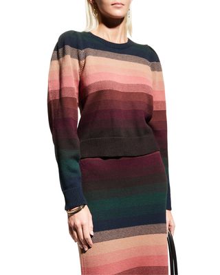 Callisto Cashmere Striped Puff-Sleeve Sweater