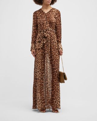 Callum Cheetah V-Neck Long-Sleeve Maxi Dress