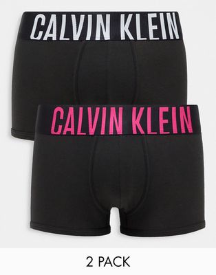 Calvin Klein 2-pack boxer briefs in black with pink and white logo waistband