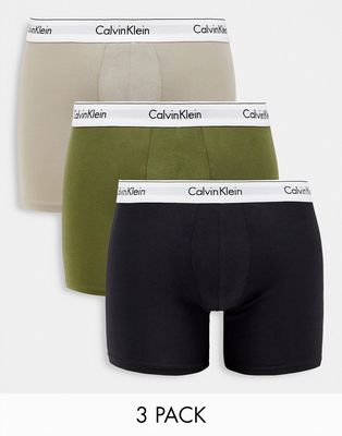 Calvin Klein 3-pack boxer briefs in black, khaki and cream-Multi
