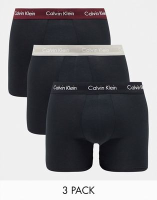 Calvin Klein 3-pack boxer briefs with colored waistband in black