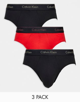 Calvin Klein 3-pack briefs with colored logo waistband in red and black-Multi