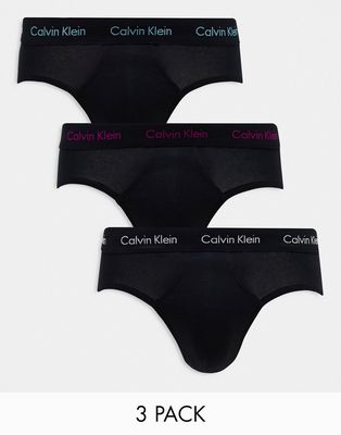 Calvin Klein 3-pack briefs with colored logo waistbands in black