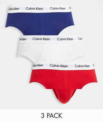 Calvin Klein 3 pack hipster briefs with logo waistband in multi