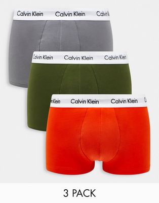 Calvin Klein 3-pack low rise trunks in gray, orange and green-Multi