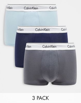 Calvin Klein 3-pack trunks in blue, light blue and gray-Multi