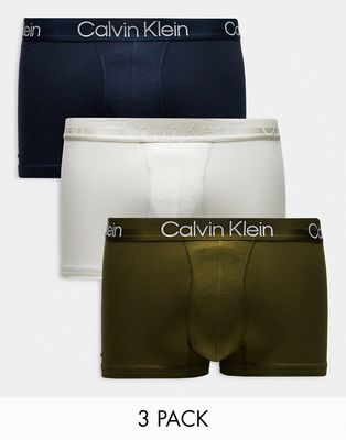 Calvin Klein 3-pack trunks in navy, gray and khaki-Multi