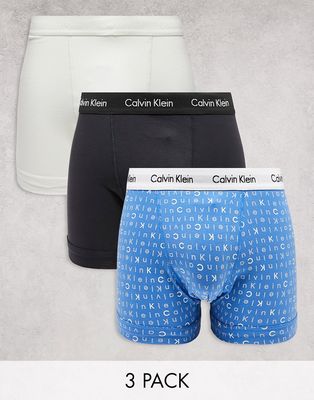 Calvin Klein 3-pack trunks in printed blue, black and gray-Multi