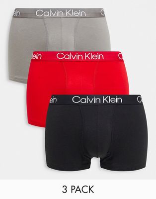 Calvin Klein 3-pack trunks in red, black and gray-Multi