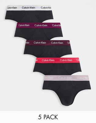 Calvin Klein 5-pack hip brief in black with colored waistbands