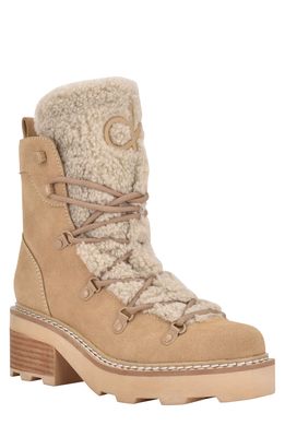 Calvin Klein Alaina Faux Shearling Boot in Light Natural Suede