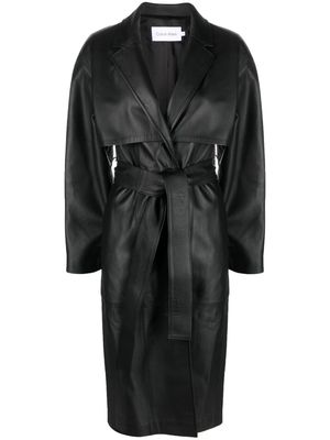 Calvin Klein belted leather trench coat - Black