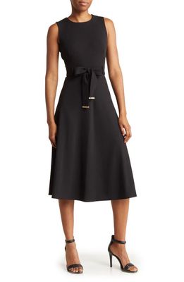 Calvin Klein Belted Midi Dress in Black