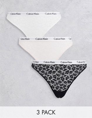 Calvin Klein Carousel lace brazilian brief 3 pack in pink, white and black