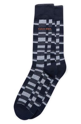 Calvin Klein Checker Pattern Dress Socks in Denim