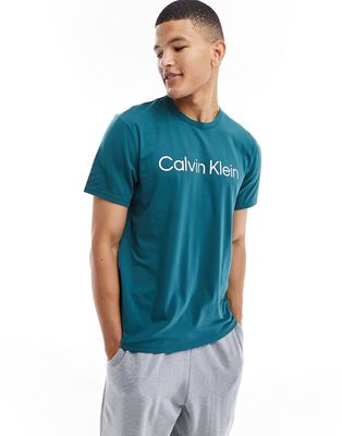 Calvin Klein chest logo lounge t-shirt in teal-Blue