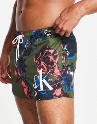 Calvin Klein CK One polyester floral print swim shorts - MULTI