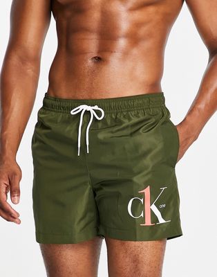 Calvin Klein CK One polyester swim shorts in khaki-Green