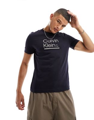 Calvin Klein contrast line logo T-shirt in navy