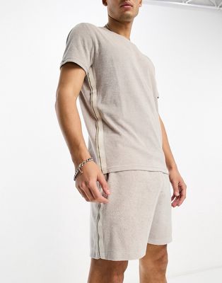 Calvin Klein core logo tape crew neck towelling t-shirt in french taupe - part of a set-Neutral