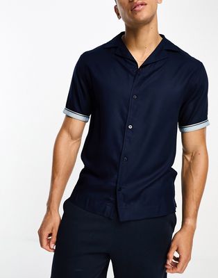 Calvin Klein core logo tape resort shirt in navy-Blue