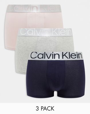 Calvin Klein cotton steel 3-pack stretch trunks in multi