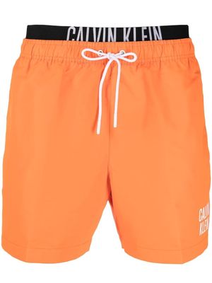 Calvin Klein double logo-waistband swim shorts - Orange